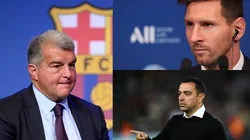 Joan Laporta, Xavi y Lionel Messi.