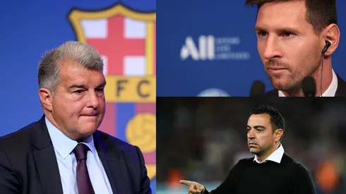 Joan Laporta, Xavi y Lionel Messi.