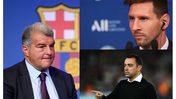 Joan Laporta, Xavi y Lionel Messi.