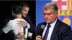 Lionel Messi, David Bekcham y Joan Laporta.