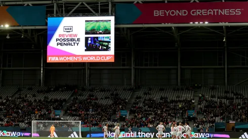 DUNEDIN, NEW ZEALAND - JULY 21: Players of Switzerland wait for a VAR decision during the FIFA Women's World Cup Australia & New Zealand 2023 Group A match between Philippines and Switzerland at Dunedin Stadium on July 21, 2023 in Dunedin, New Zealand. (Photo by Lars Baron/Getty Images)