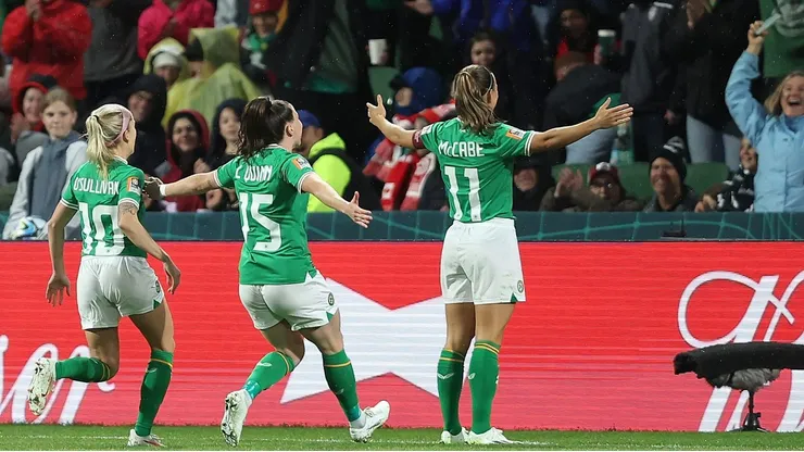 PERTH, AUSTRALIA - JULY 26: Katie McCabe of Republic of Ireland celebrates a goal during the FIFA Women's World Cup Australia & New Zealand 2023 Group B match between Canada and Ireland at Perth Rectangular Stadium on July 26, 2023 in Perth, Australia. (Photo by Paul Kane/Getty Images)