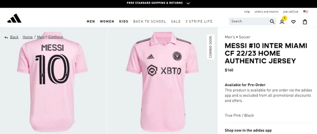 La camiseta de Messi, disponible sólo como pre-orden en la web oficial de Adidas.