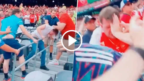 Hinchas del Manchester United y del Arsenal se tomaron a golpes de puño en el MetLife Stadium.