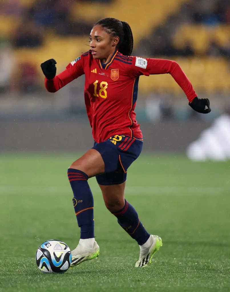WELLINGTON, NEW ZEALAND – JULY 21: Salma Paralluelo of Spain during the FIFA Women’s World Cup Australia & New Zealand 2023 Group C match between Spain and Costa Rica at Wellington Regional Stadium on July 21, 2023 in Wellington, New Zealand. (Photo by Catherine Ivill/Getty Images)