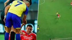 El 'Fideo' calentó a CR7, quien reaccionó con una fuerte falta.