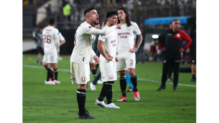 LIMA, PERU - JULY 18: Rodrigo Ureña of Universitario reacts during the second leg of the round of 32 playoff match between Universitario and Corinthians at Estadio Monumental de la U on July 18, 2023 in Lima, Peru. (Photo by Raul Sifuentes/Getty Images)
