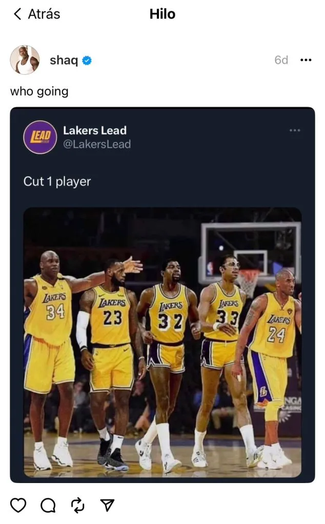 Shaq propone cortar a LeBron y compañía (Foto: Threads / @shaq)