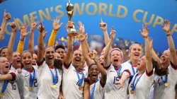 LYON, FRANCE - JULY 07: Carli Lloyd of the USA lifts the trophy as USA celebrate victory during the 2019 FIFA Women's World Cup France Final match between The United State of America and The Netherlands at Stade de Lyon on July 07, 2019 in Lyon, France. (Photo by Richard Heathcote/Getty Images)