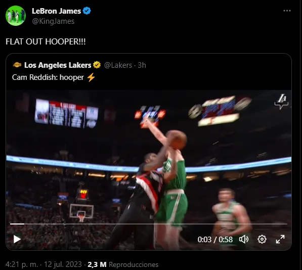 Mensaje de LeBron sobre Reddish (Foto: Twitter / @KingJames)