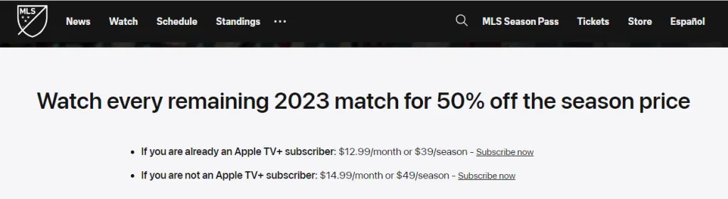 Precios de MLS Season Pass (Foto: https://www.mlssoccer.com/)