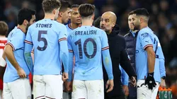 Pep Guardiola y sus jugadores.