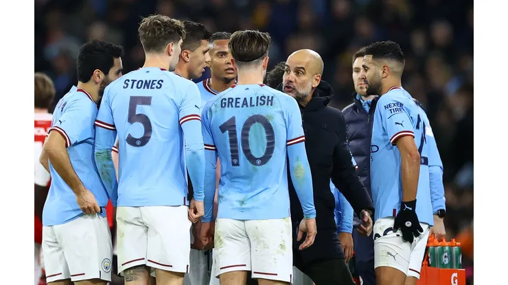 Pep Guardiola y sus jugadores.