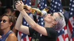 NEW YORK, NEW YORK - JULY 10: Megan Rapinoe and members of the United States Women's National Soccer Team are honored at a ceremony at City Hall on July 10, 2019 in New York City. The honor followed a ticker tape parade up lower Manhattan's "Canyon of Heroes" to celebrate their gold medal victory in the 2019 Women's World Cup in France. (Photo by Bruce Bennett/Getty Images)
