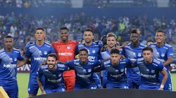 — Ecuador's Emelec players pose for a picture during the Copa Libertadores group stage first leg football match against Venezuela's Deportivo Tachira at the George Capwell stadium in Guayaquil, Ecuador, on April 14, 2022. (Photo by RODRIGO BUENDIA / AFP)