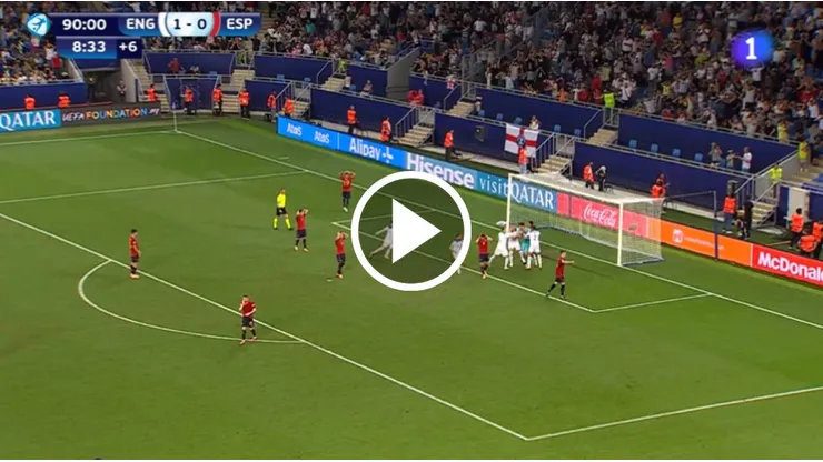 España desperdició un penal en el último minuto de la Final de la Euro Sub 21 con Inglaterra. Captura de pantalla.