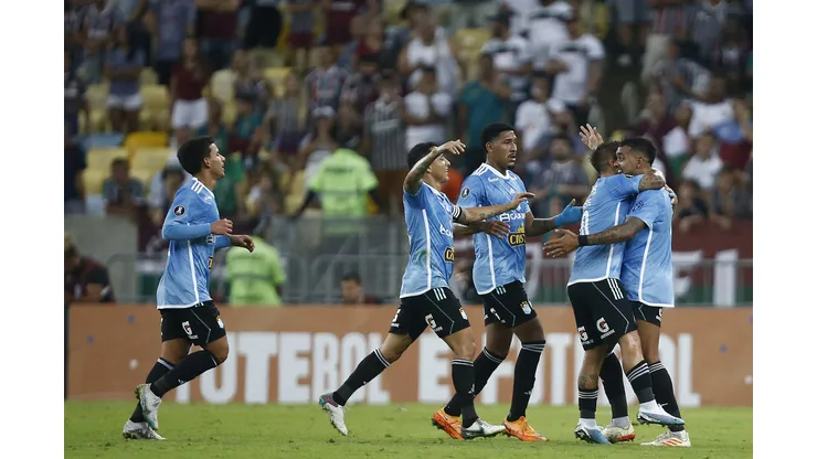 RIO DE JANEIRO, BRAZIL - JUNE 27: Brenner of Sporting Cristal celebrates after scoring the team's first goal with teammates during a Copa CONMEBOL Libertadores 2023 Group D match between Fluminense and Sporting Cristal at Maracana Stadium on June 27, 2023 in Rio de Janeiro, Brazil. (Photo by Wagner Meier/Getty Images)