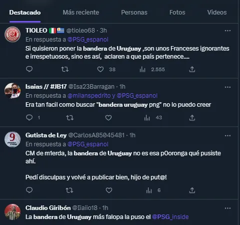 Los comentarios contra PSG por el error en la bandera de Uruguay.