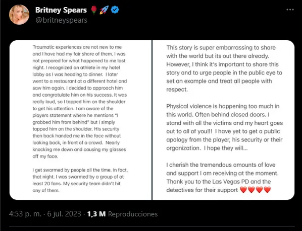 Britney Spears le responde a Victor Wembanyama (Foto: Twitter / @britneyspears)