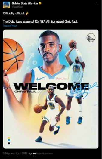 Warriors presentó a Chirs Paul (Foto: Twitter / @warriors)