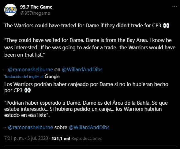 Warriors pudo firmar a Lillard (Foto: Twitter / @957thegame)