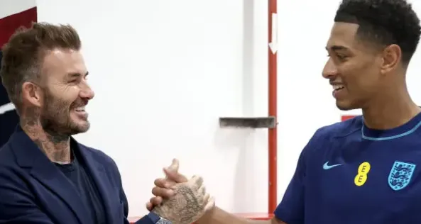David Beckham junto a Jude Bellingham. Getty Images.