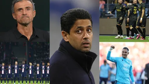 Luis Enrique, jugadores PSG y Nasser Al-Khelaifi.