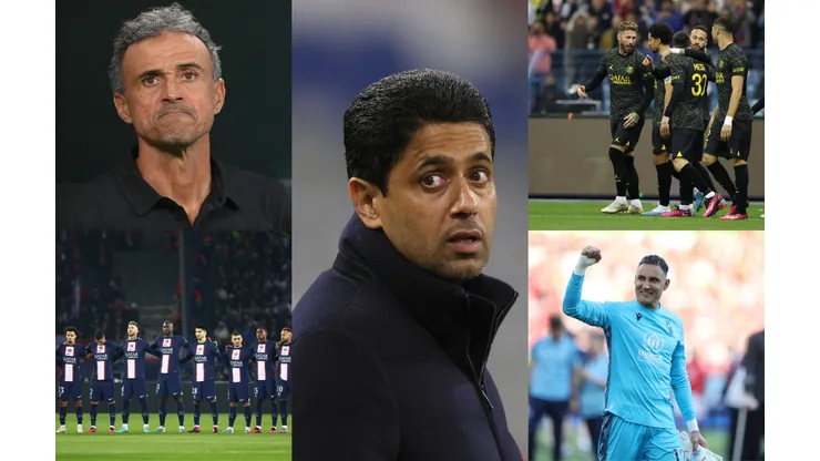 Luis Enrique, jugadores PSG y Nasser Al-Khelaifi.
