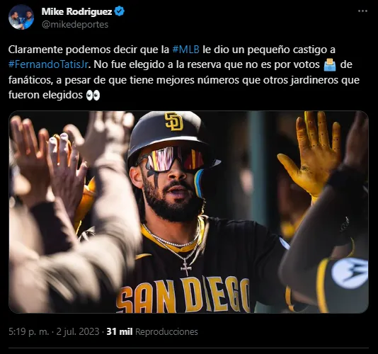 Nuevo castigo a Tatis Jr. (Foto: Twitter / @mikedeportes)