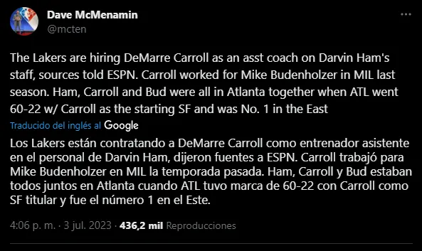 Nuevo refuerzo de Lakers (Foto: Twitter / @mcten)