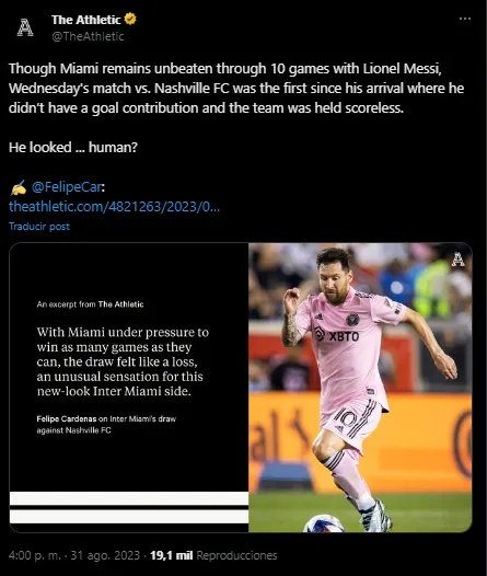 Crítica a Leo Messi (Foto: X / @TheAthletic)