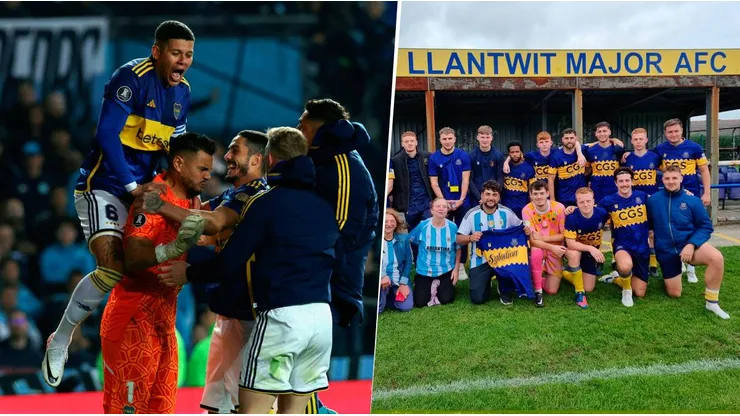El Llantwit Major FC se motiva de cara a su compromiso con el Trefelin con los penales de Boca Juniors frente a Racing Club por la Copa Libertadores. Foto: @Libertadores y @LlantwitMajorFC