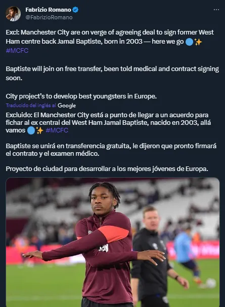 Jamal Baptiste, el defensor que llega a Manchester City.