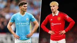 Julián Álvarez y Alejandro Garnacho inmersos en la polémica de los fallos arbitrales de las primeras jornadas de la Premier League. Getty Images.