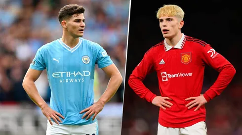 Julián Álvarez y Alejandro Garnacho inmersos en la polémica de los fallos arbitrales de las primeras jornadas de la Premier League. Getty Images.