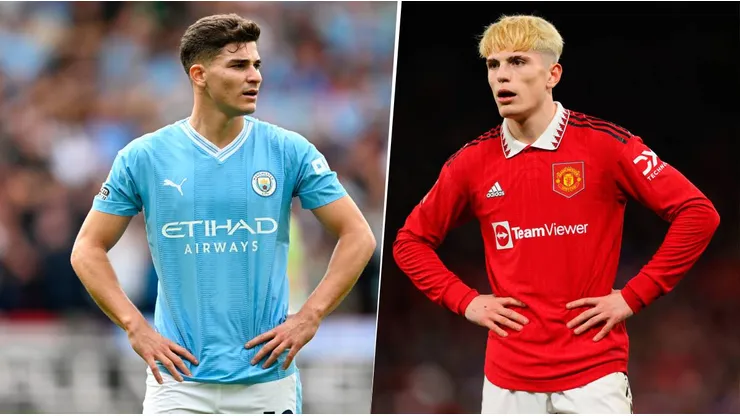 Julián Álvarez y Alejandro Garnacho inmersos en la polémica de los fallos arbitrales de las primeras jornadas de la Premier League. Getty Images.