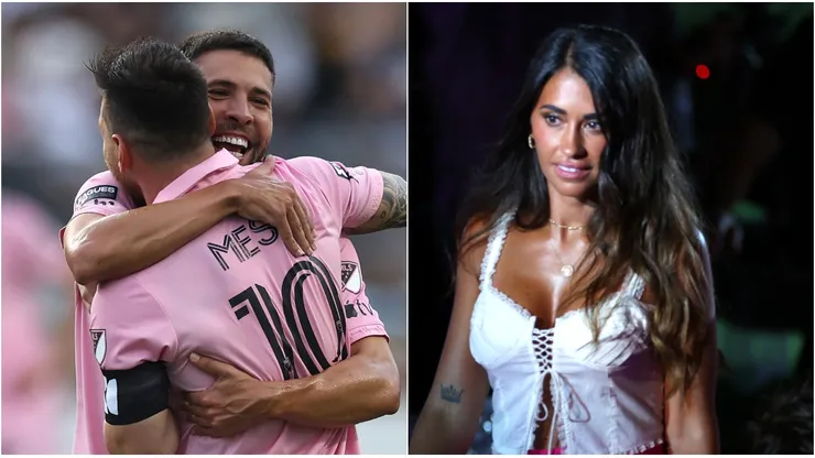 Lionel Messi, Jordi Alba y Antonela Roccuzzo.