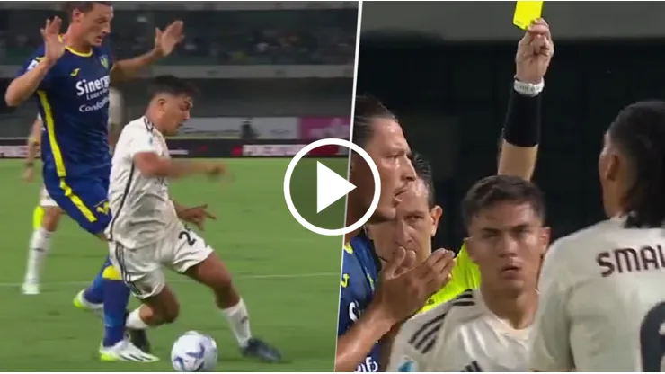 Dybala se ganó la tarjeta amarilla por simular una falta dentro del área.
