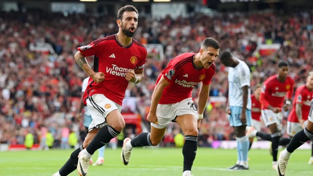 El festejo de Bruno Fernandes, autor del gol del triunfo.