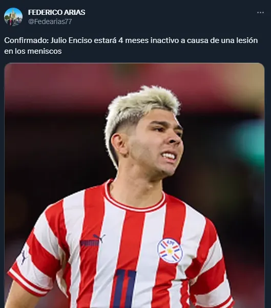 Malas noticias para Enciso (Twitter @Fedearias77).