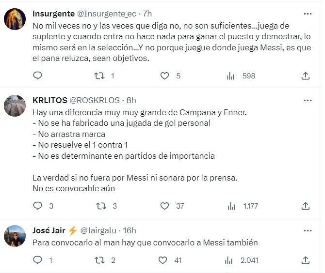 Aficionados en redes sociales ante la posibilidad de convocar a Campana. @StudioFutbol