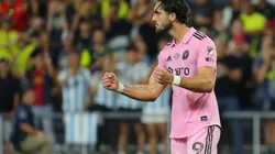 NASHVILLE, TENNESSEE - AUGUST 19: Leonardo Campana #9 of Inter Miami celebrate his penalty kick during the shootout in the Leagues Cup 2023 final match between Inter Miami CF and Nashville SC at GEODIS Park on August 19, 2023 in Nashville, Tennessee. (Photo by Kevin C. Cox/Getty Images)