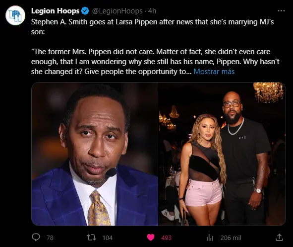 Stephen A Smitj critica a Larsa Pippen (Foto: Twitter / @LegionHoops)
