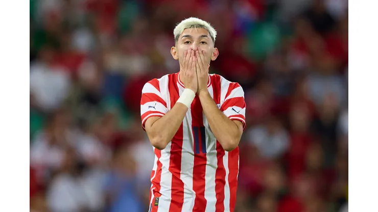 SEVILLE, SPAIN - SEPTEMBER 27: Julio Enci of Paraguay reacts during a friendly match between Paraguay and Morocco at Estadio Benito Villamarin on September 27, 2022 in Seville, Spain. (Photo by Fran Santiago/Getty Images)