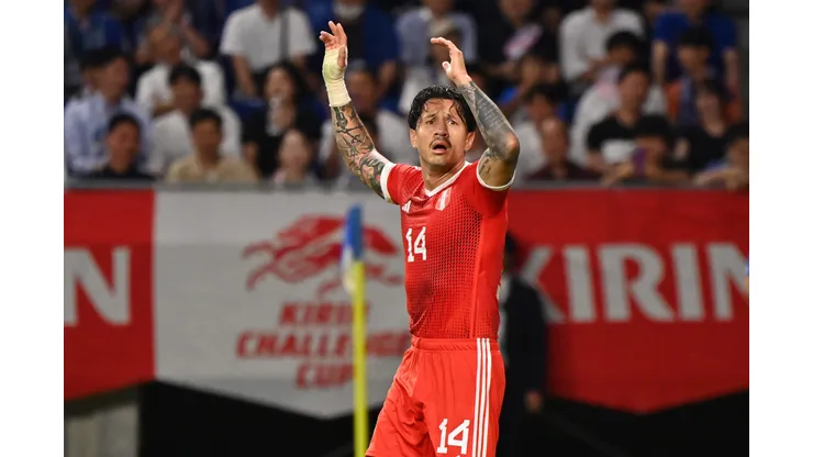 SUITA, JAPAN - JUNE 20: Gianluca Lapadula of Peru reacts after his goal is disallowed due to offside during the international friendly match between Japan and Peru at Panasonic Stadium Suita on June 20, 2023 in Suita, Osaka, Japan. (Photo by Kenta Harada/Getty Images)
