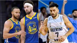 Stephen Curry, Klay Thompson y Facundo Campazzo.