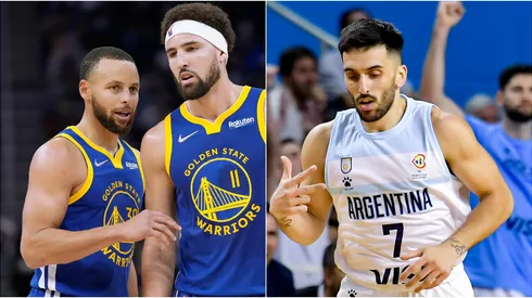 Stephen Curry, Klay Thompson y Facundo Campazzo.