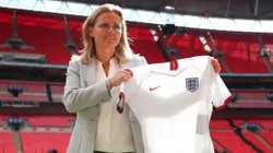 LONDON, ENGLAND - SEPTEMBER 09: Sarina Wiegman is unveiled As New Senior Head Coach Of The England Women's Team at Wembley Stadium on September 09, 2021 in London, England. (Photo by Catherine Ivill/Getty Images)