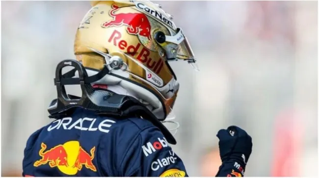 Max Verstappen con el HANS (Foto: @MAXVERSTAPPEN1)