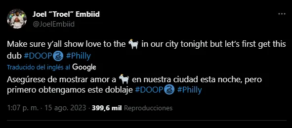 Mensaje de Embiid contra Messi e Inter Miami (Foto: Twitter / @JoelEmbiid)